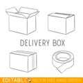 Delivery box icon set. Editable vector graphic in linear style