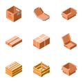 Delivery box icon set, isometric style Royalty Free Stock Photo