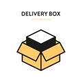 Delivery box isometric icon. Vector illustration of open delivery box with merchandise item inside. Postal parcel cardboard Royalty Free Stock Photo