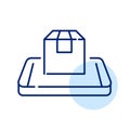 Delivery box on isometric smartphone. Parcel shipment tracking app. Easy to use. Pixel perfect icon