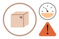 Delivery Box with Warning Sign and Speedometer Signifying Urgency and Caution in Logistics Royalty Free Stock Photo