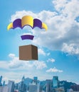 Delivery of boxes concept with parachute