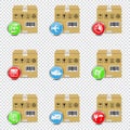 Delivery boxes icons set isolated on transparent background