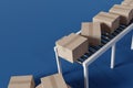 Delivery boxes move on a conveyor belt for logistics distribution, 3d rendering