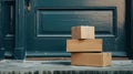 Delivery boxes stacked at a doorstep Royalty Free Stock Photo
