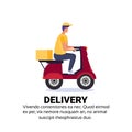 Delivery boy ride scooter box concept fast free transport motorcycle isolated copy space flat