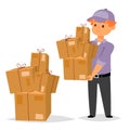 Delivery man boy vector service workers and clients couriers delivering man characters shop mailmen bringing packages Royalty Free Stock Photo