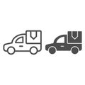 Delivery car line and glyph icon. Delivery truck vector illustration isolated on white. Van with box outline style Royalty Free Stock Photo