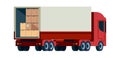 Delivery cargo truck. Loading transport with pallet vector flat illustration