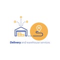 Delivery chain icon, order shipping, distribution warehouse services, relocation concept