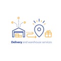 Delivery chain icon, order shipping, distribution warehouse services, relocation concept