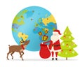 Delivery of Christmas present Around World Vector