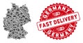 Delivery Collage Germany Map with Scratched Fast Delivery Stamp Seal