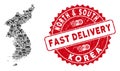 Delivery Collage North and South Korea Map with Scratched Fast Delivery Seal