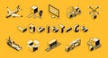 Delivery company transport isometric vector set