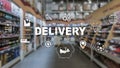 Delivery Concept On Blurred stores and warehouses.