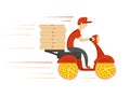 Delivery concept design. Boy ride scooter motorcycle with box. Vector Royalty Free Stock Photo