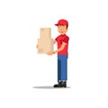 Delivery concept. Moving concept. Man with boxes, worker, mover. Vector illustration