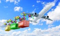 Delivery concept plane pulls container Royalty Free Stock Photo