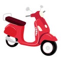 Red vintage scooter on white background isolated, vector illustration, urban life, ride a motorbike in the city. Rent Royalty Free Stock Photo