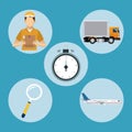 Delivery concept transport clock man plane Royalty Free Stock Photo