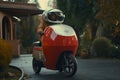 delivery courier on a futuristic electric motorcycle