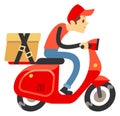 Delivery courier riding scooter. Fast shipping service