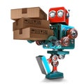 Delivery courier Robot delivering package. Isolated. Contains clipping path