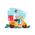 Delivery courier on scooter moped with parcel Royalty Free Stock Photo