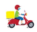 Delivery courier on scooter in protective mask and gloves Royalty Free Stock Photo