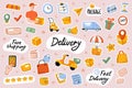 Delivery cute stickers template set. Scrapbooking elements Royalty Free Stock Photo