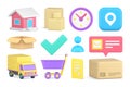 Delivery 3d icon set commercial cargo shipment online shopping postal courier transportation vector