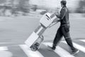 delivery with dolly by hand in monochrome Royalty Free Stock Photo