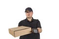 Delivery driver asks customer to sign Royalty Free Stock Photo