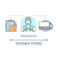 Delivery driver concept icon. Service worker idea thin line illustration. Express shipment, distribution. Delivery