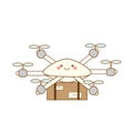 Delivery drone. Cute flying robot shipping mail, post box. Vector illustration