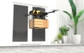 The delivery drone is delivering pizza