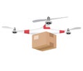 Delivery drone with the package isolated on white background.