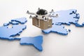 Delivery drones on world map Royalty Free Stock Photo