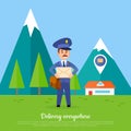 Delivery Everywhere Banner. Courier with Package Royalty Free Stock Photo