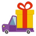 Delivery flat transport truck, van with gift box pack on white Royalty Free Stock Photo