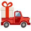 Delivery flat transport truck, van with gift box pack on white Royalty Free Stock Photo