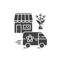 Delivery flower black glyph icon. Express shipping. Sign for web page, app. UI UX GUI design element