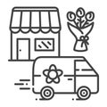 Delivery flower black line icon. Express shipping. Sign for web page, app. UI UX GUI design element. Editable stroke