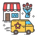 Delivery flower color line icon. Express shipping. Sign for web page, app. UI UX GUI design element. Editable stroke.