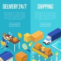 24/7 delivery and freight shipping set Royalty Free Stock Photo