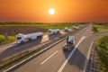 Delivery fuel tank truck in motion blur on the highway at sunset Royalty Free Stock Photo