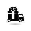 Delivery gift truck icon with shadow