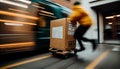 delivery goods with dolly by hand, purposely motion blur