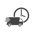 Delivery 24h truck with clock vector illustration. 24 hours fast delivery service shipping icon. Royalty Free Stock Photo